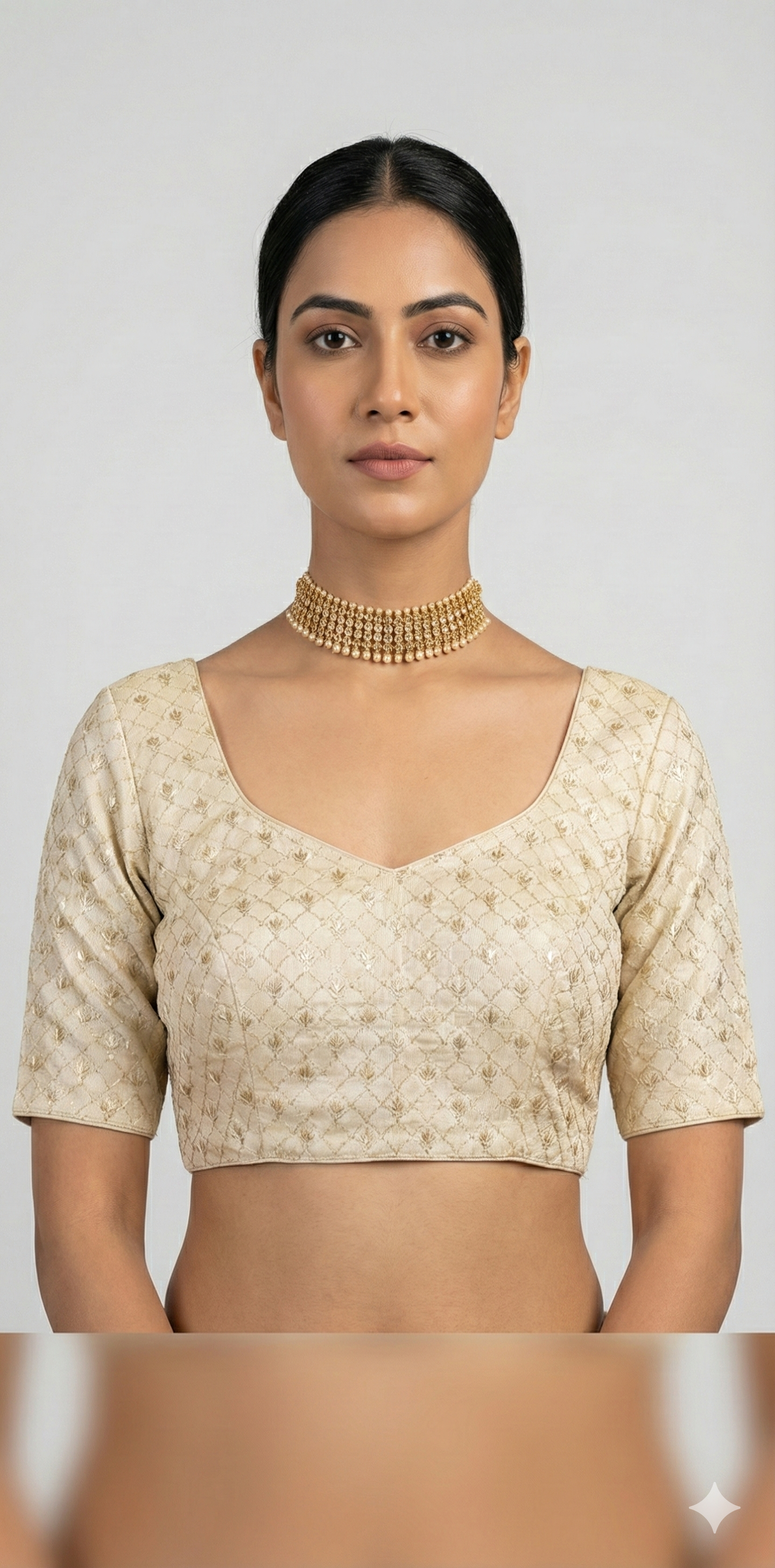 Gold tissue embroidery blouse