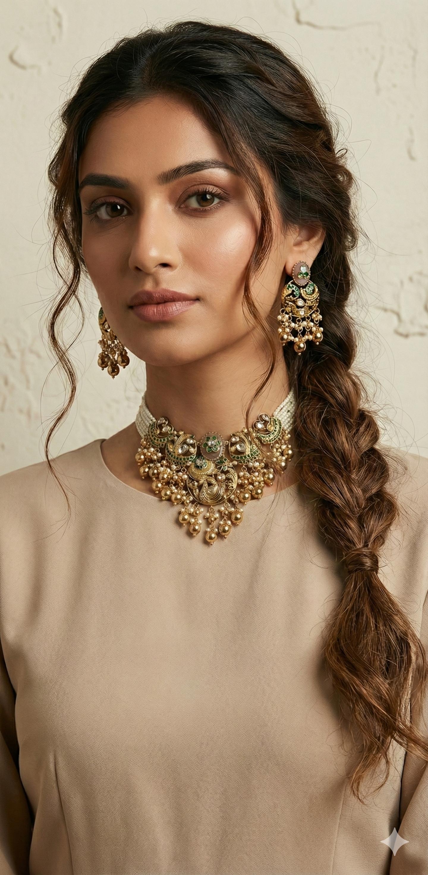 Designer replica Necklace with light pink stone and earring
