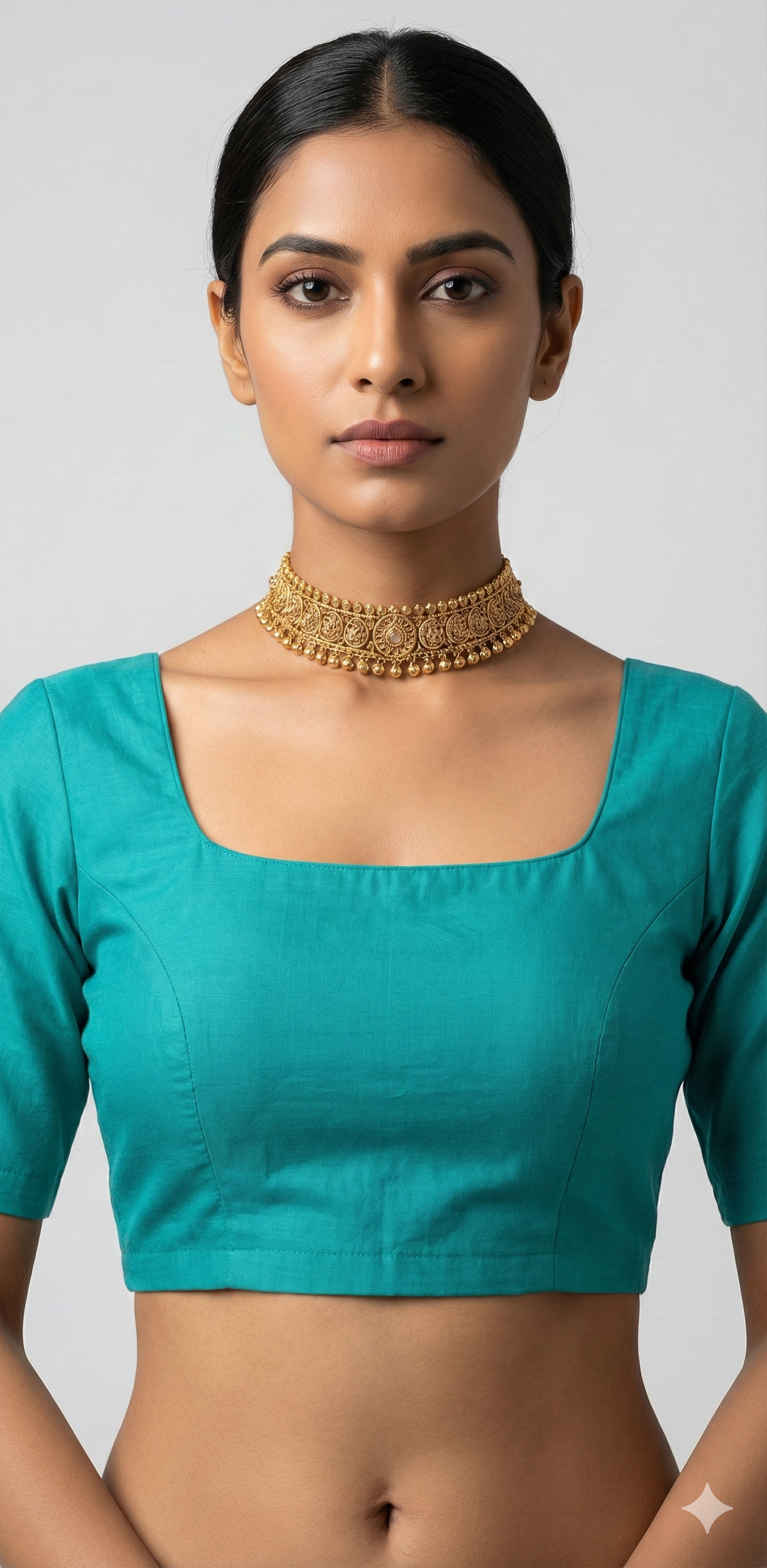 Peacock green silk blouse