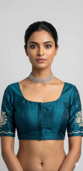 Peacock green blouse with hand work