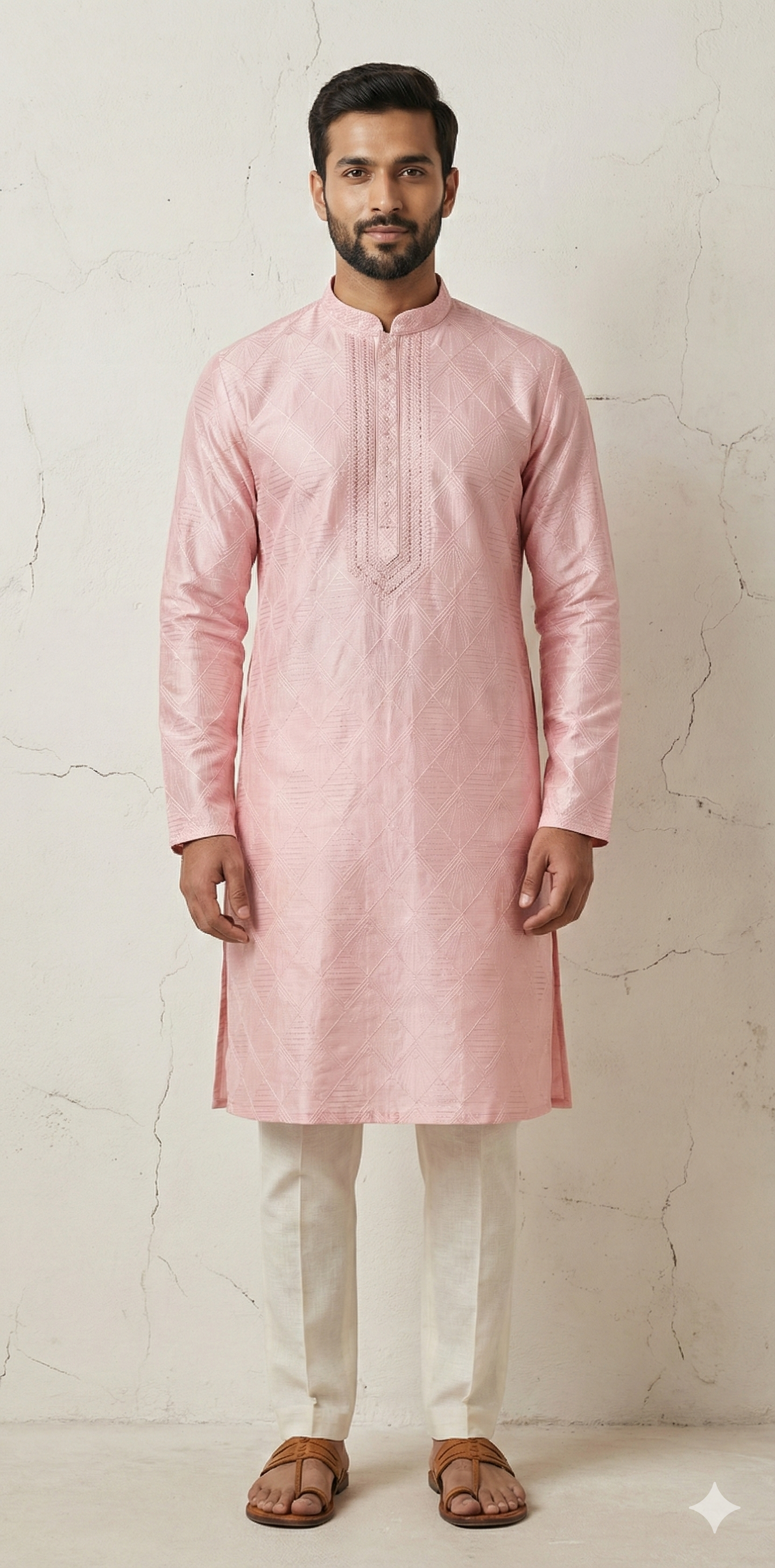 Baby pink silk kurta