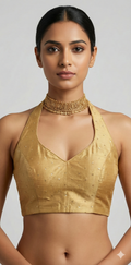 Gold tissue halter neck blouse