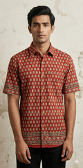 Jaipur cotton Brick red half sleeve cotton shirt with print