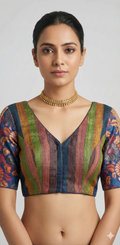 Raw silk blouse with hand embroidery