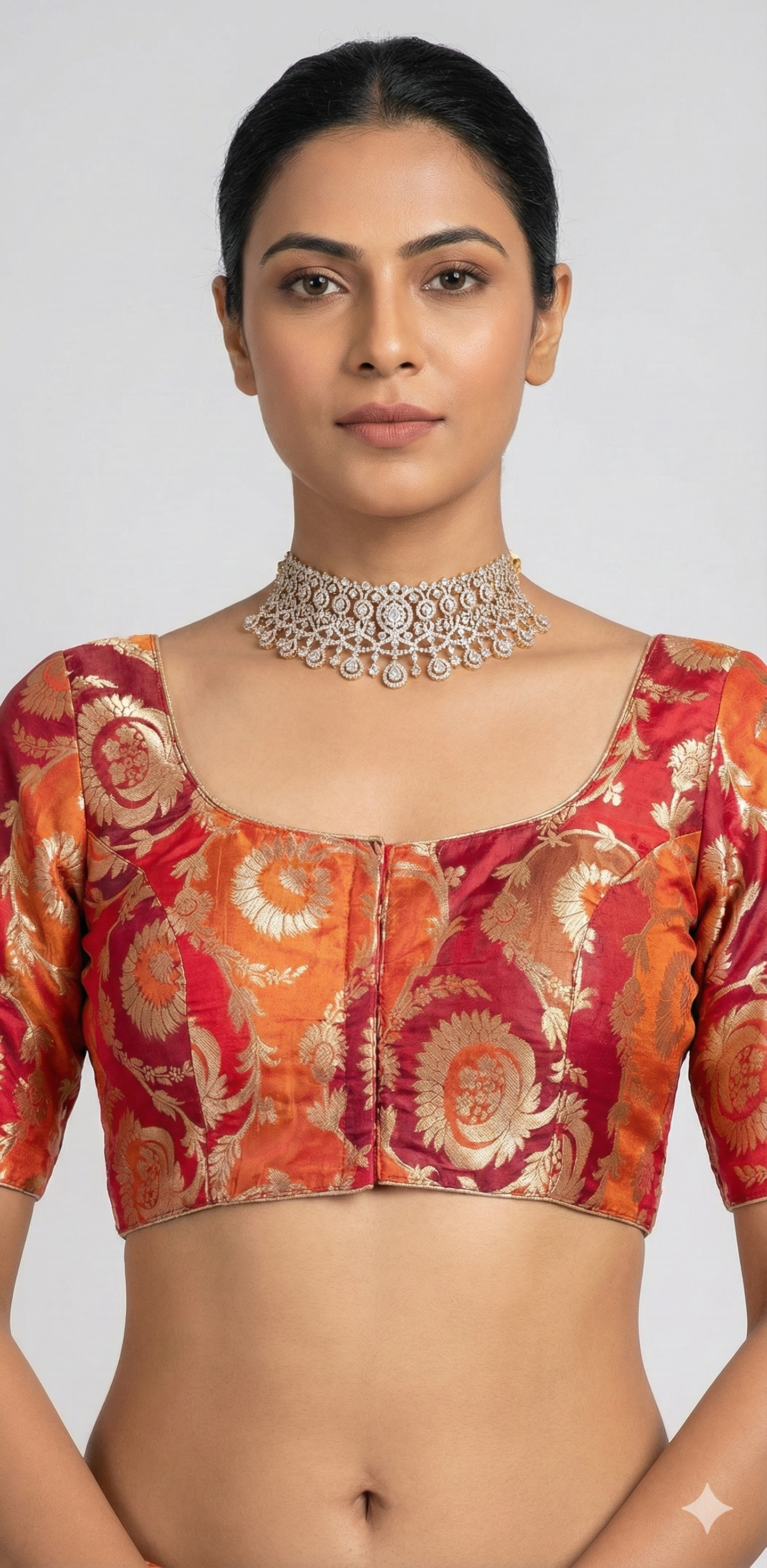 Red and orange brocade banarsi blouse
