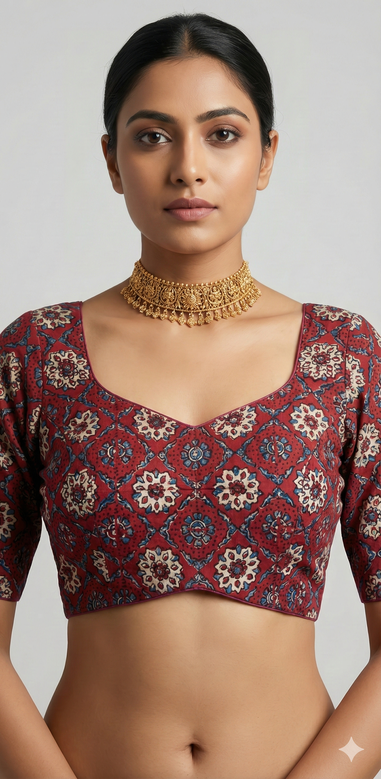 Short-sleeve Ajrakh blouse