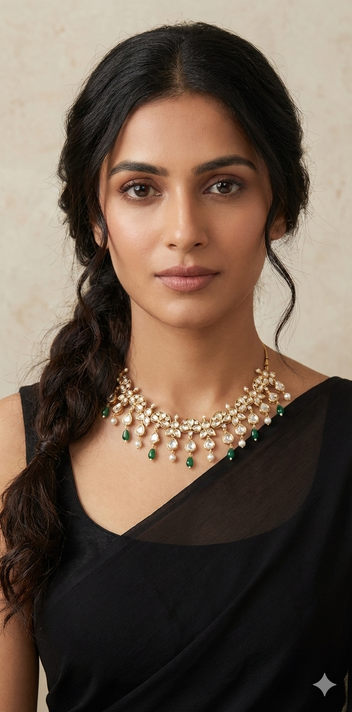 Moissanite necklace with green stone and earring
