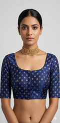 Navy blue brocade silk blouse