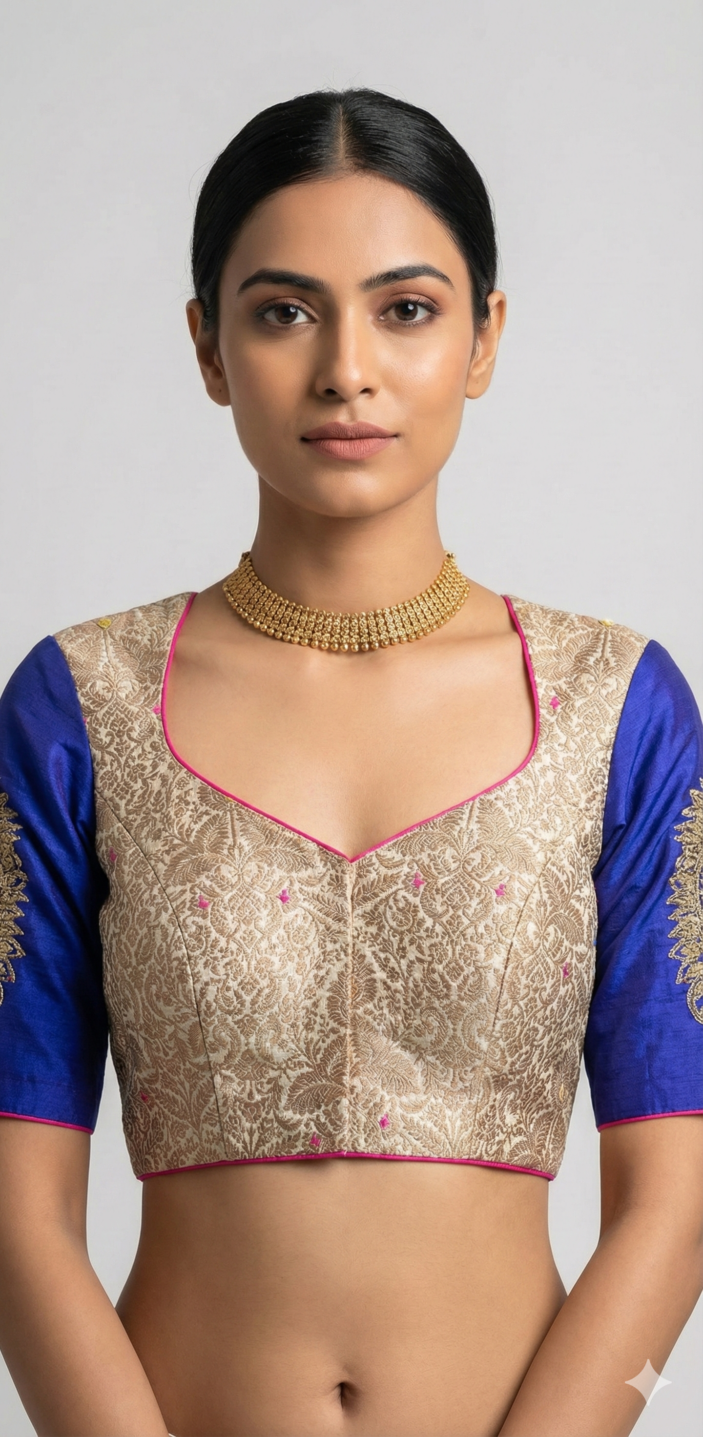 Brocade blouse purple sleeves with handwork