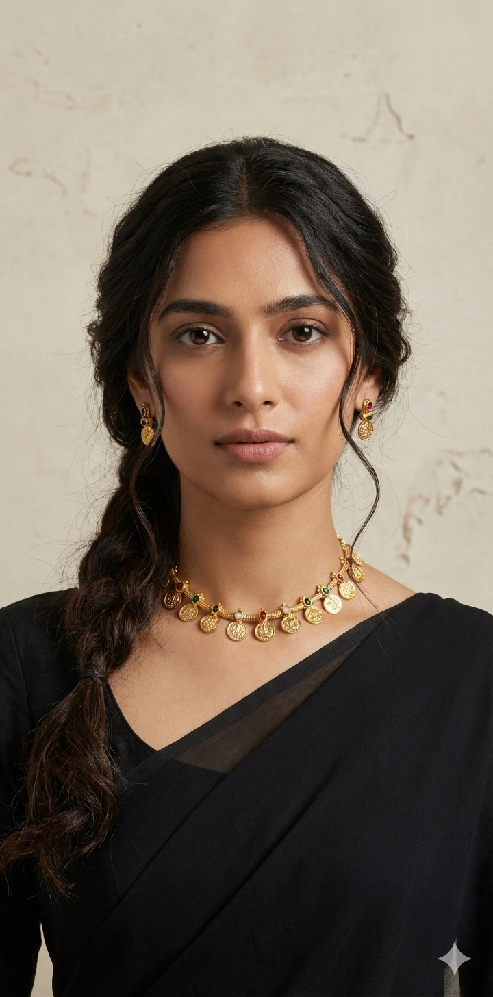 Navarathna kasu necklace with stud