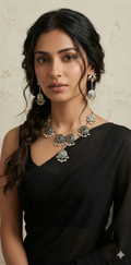 Dual tone necklace with rabbit earrings