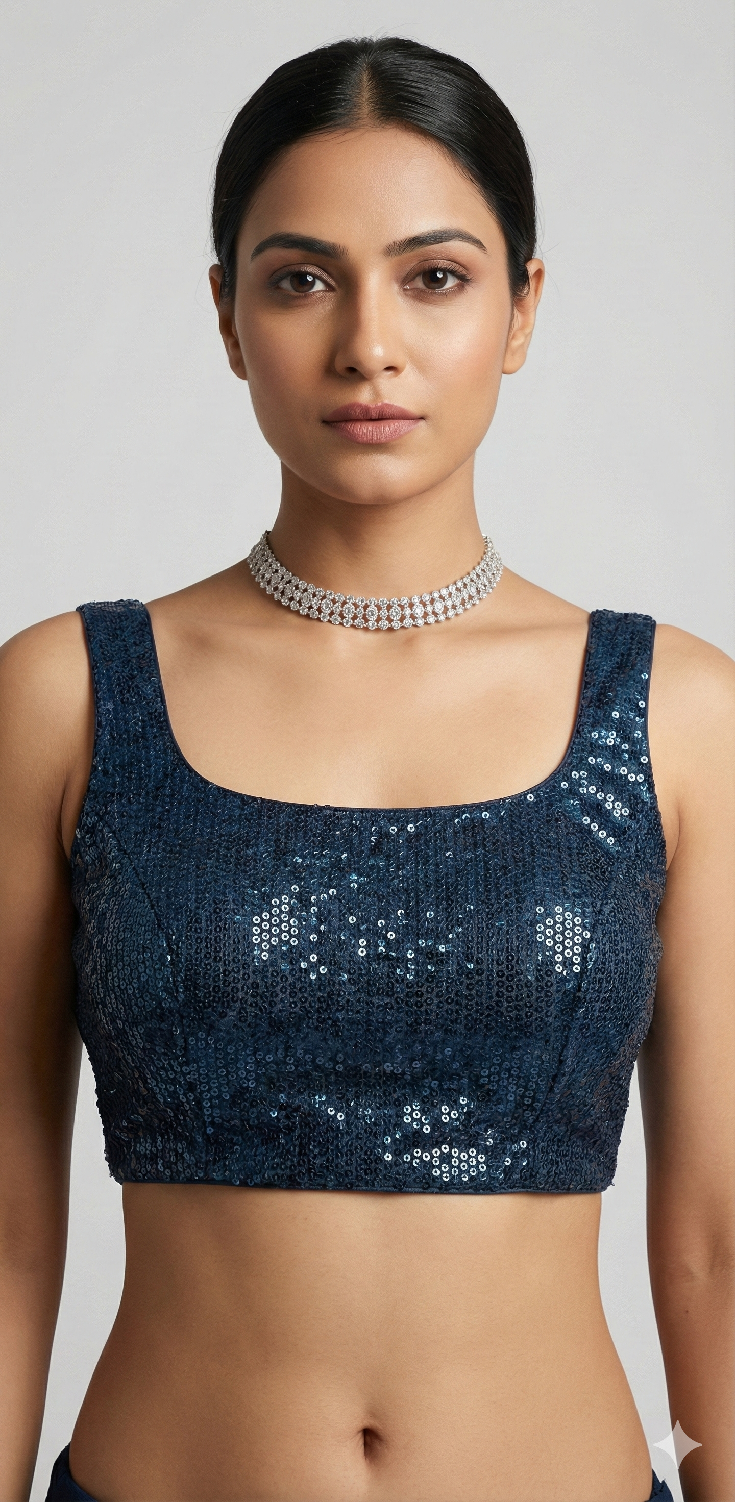 Dark grey sequins sleeveless blouse