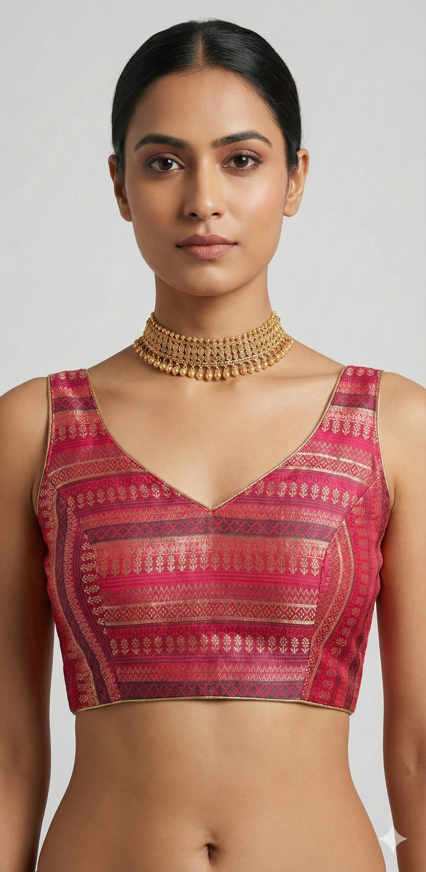 Pink brocade banarsi sleeveless blouse