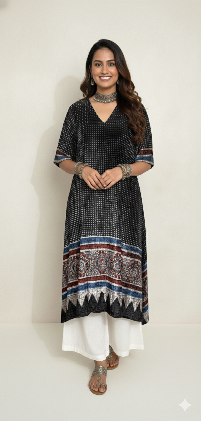 Designer Ajrakh modal silk dress