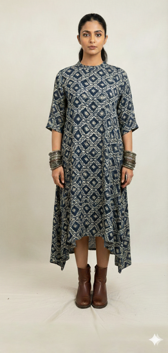 Ajrakh modal silk dress