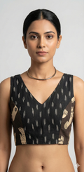 Black sleeveless cotton printed blouse