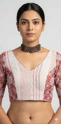 Offwhite and red cotton Ajrakh print blouse