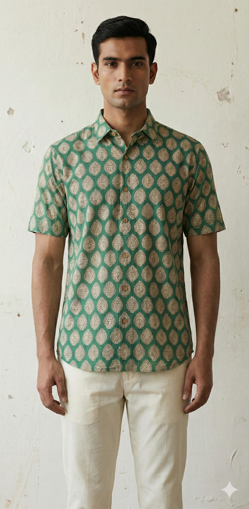 Jaipur cotton Green half sleeve cotton shirt with print