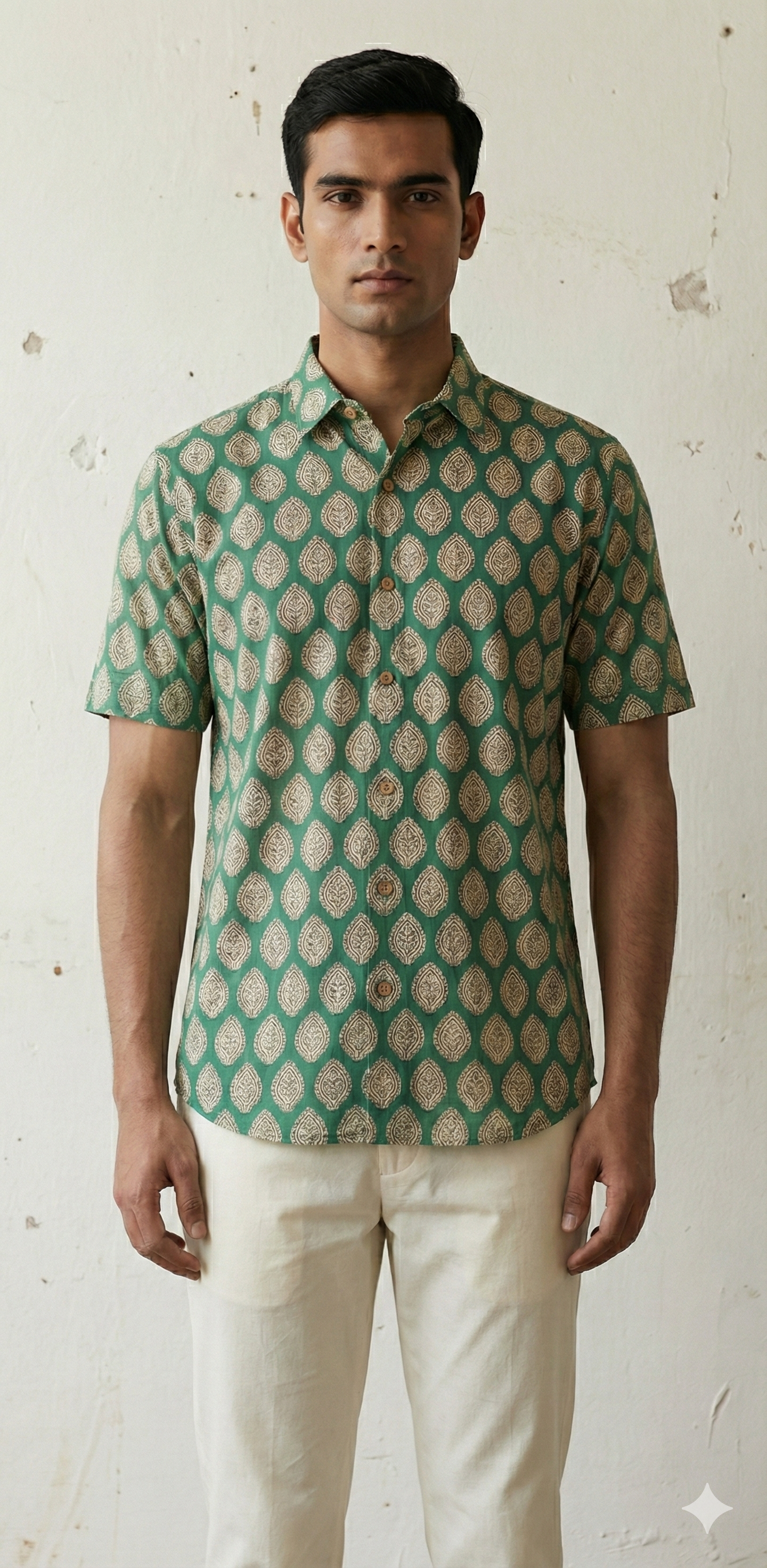Jaipur cotton Green half sleeve cotton shirt with print