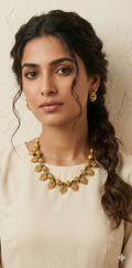 Brass mango necklace with green stone and stud