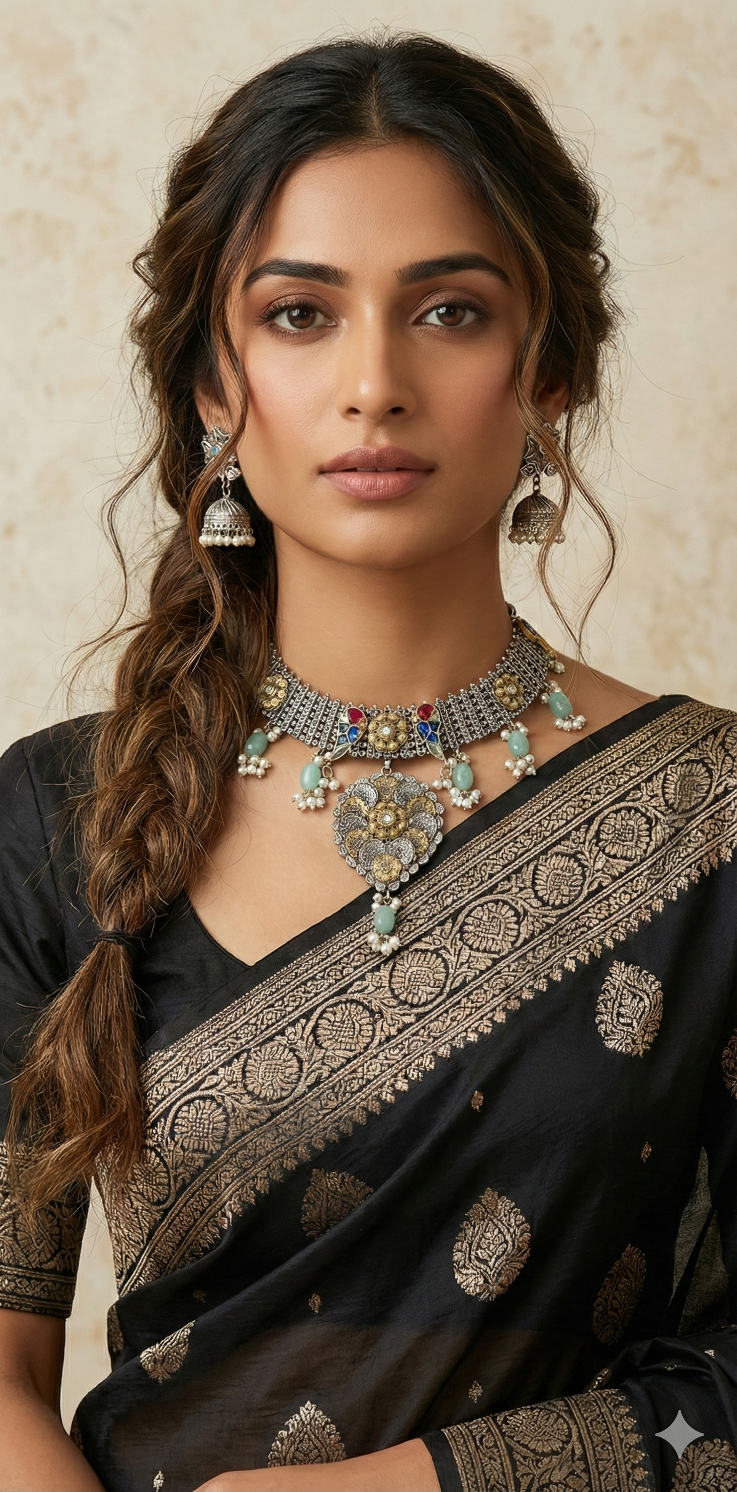 Dual tone necklace with jhumka