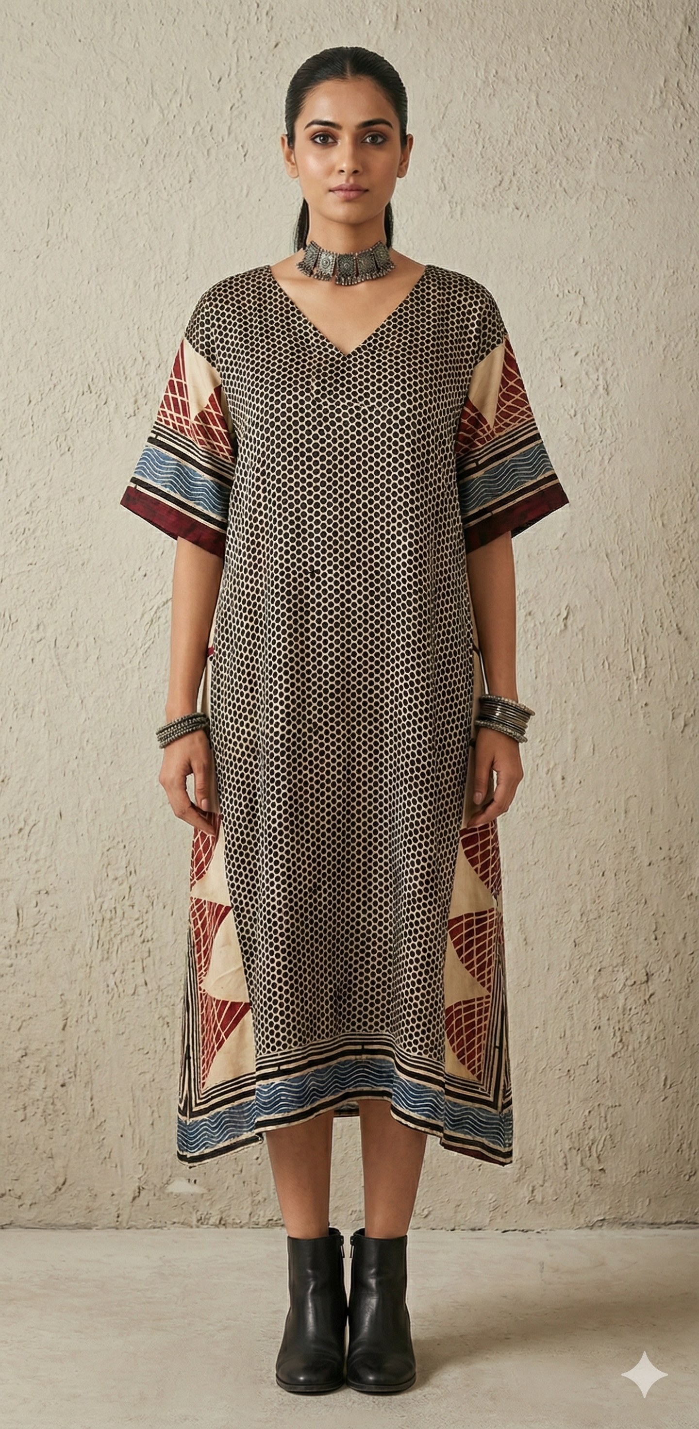 Designer Ajrakh modal silk dress