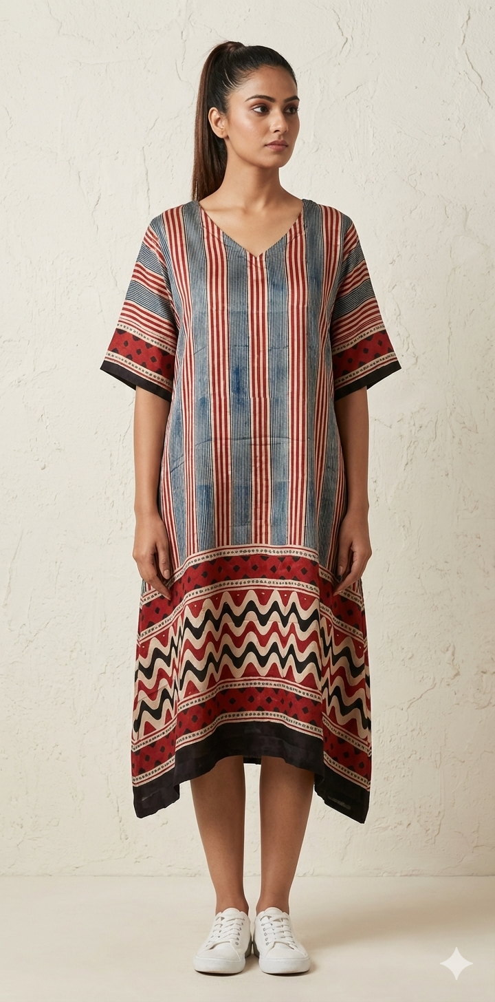 Designer Ajrakh modal silk dress