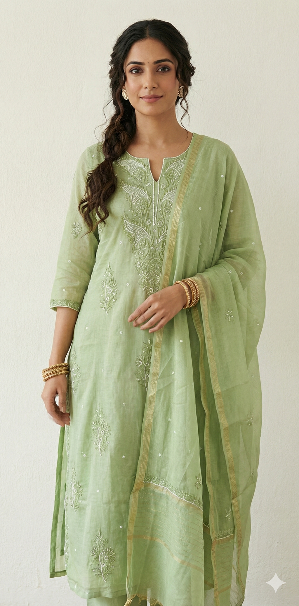 Designer Chikankari kurti with bottom and dupatta