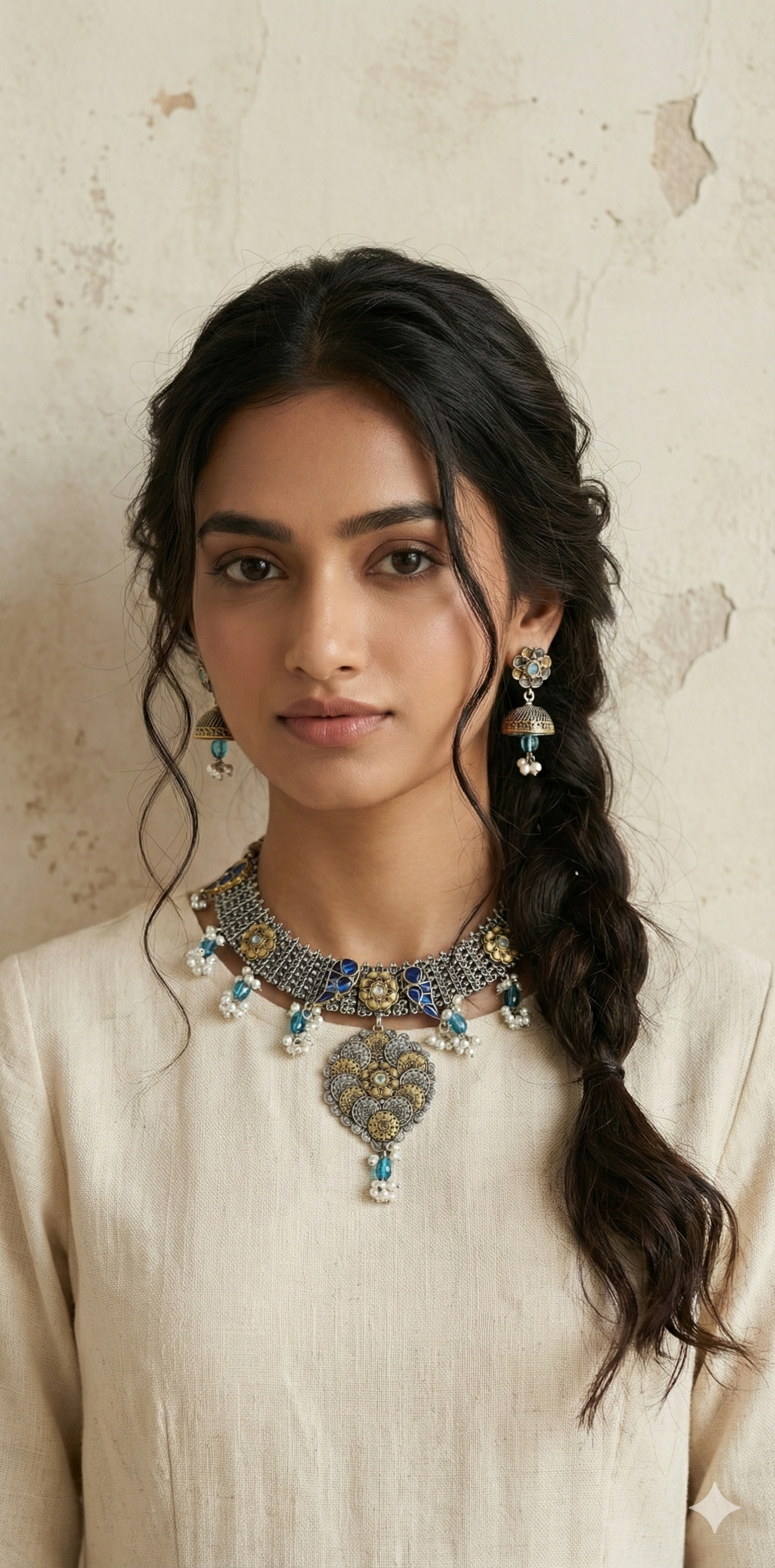 Dual tone necklace with jhumka
