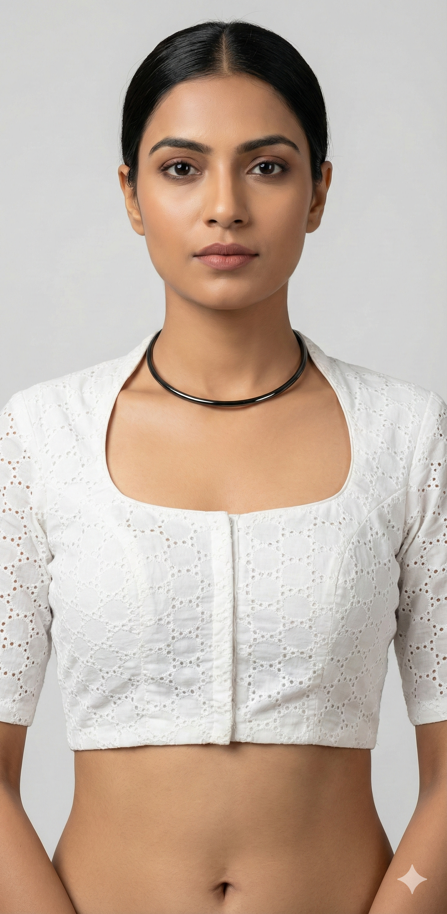 White cutwork blouse