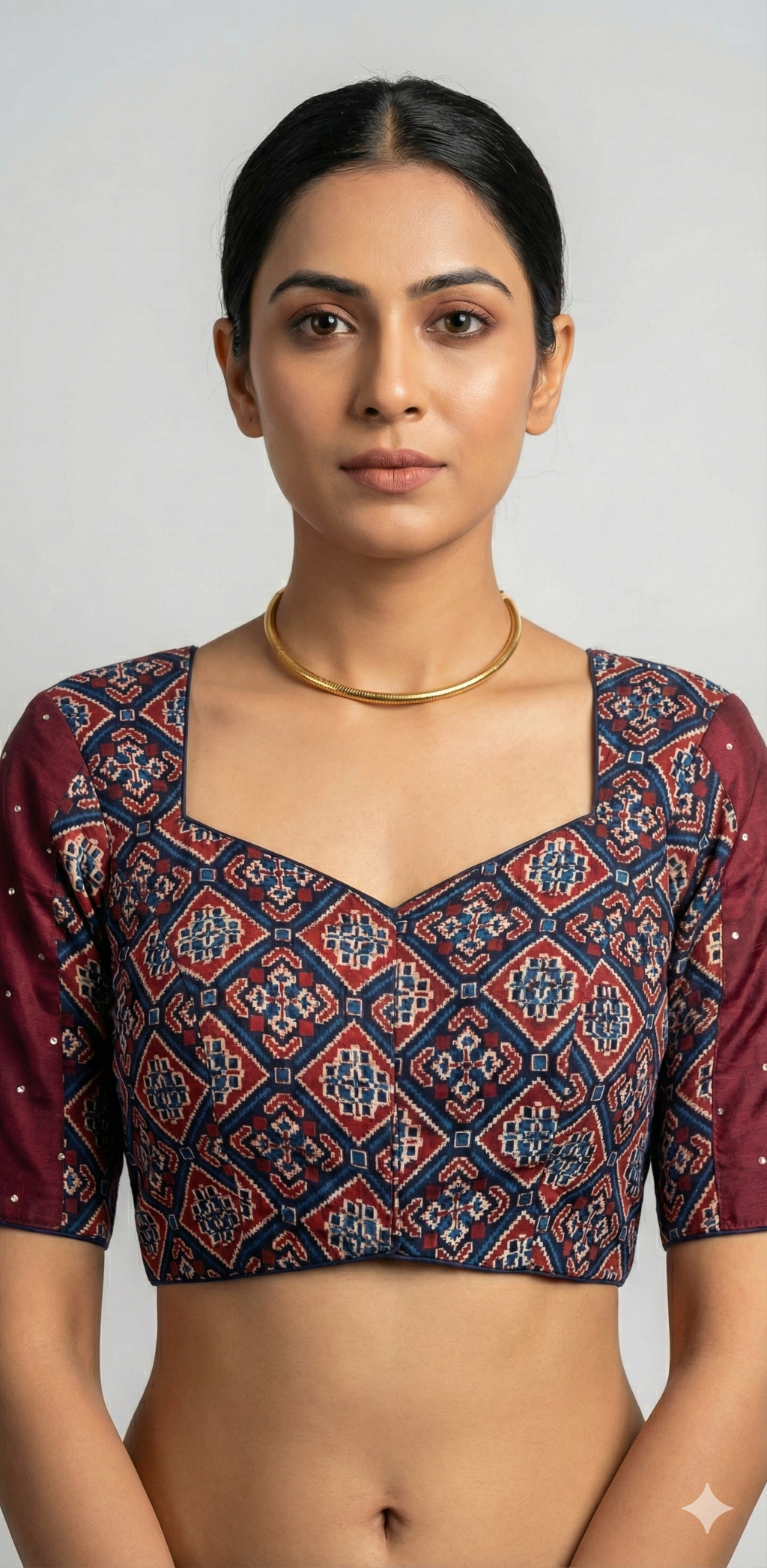 Modal silk blouse with hand embroidery