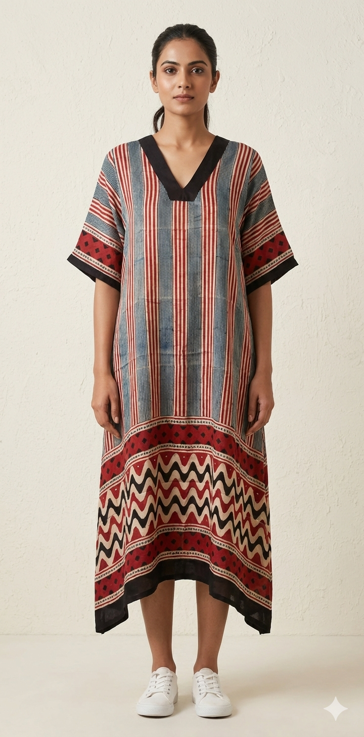 Designer Ajrakh modal silk dress