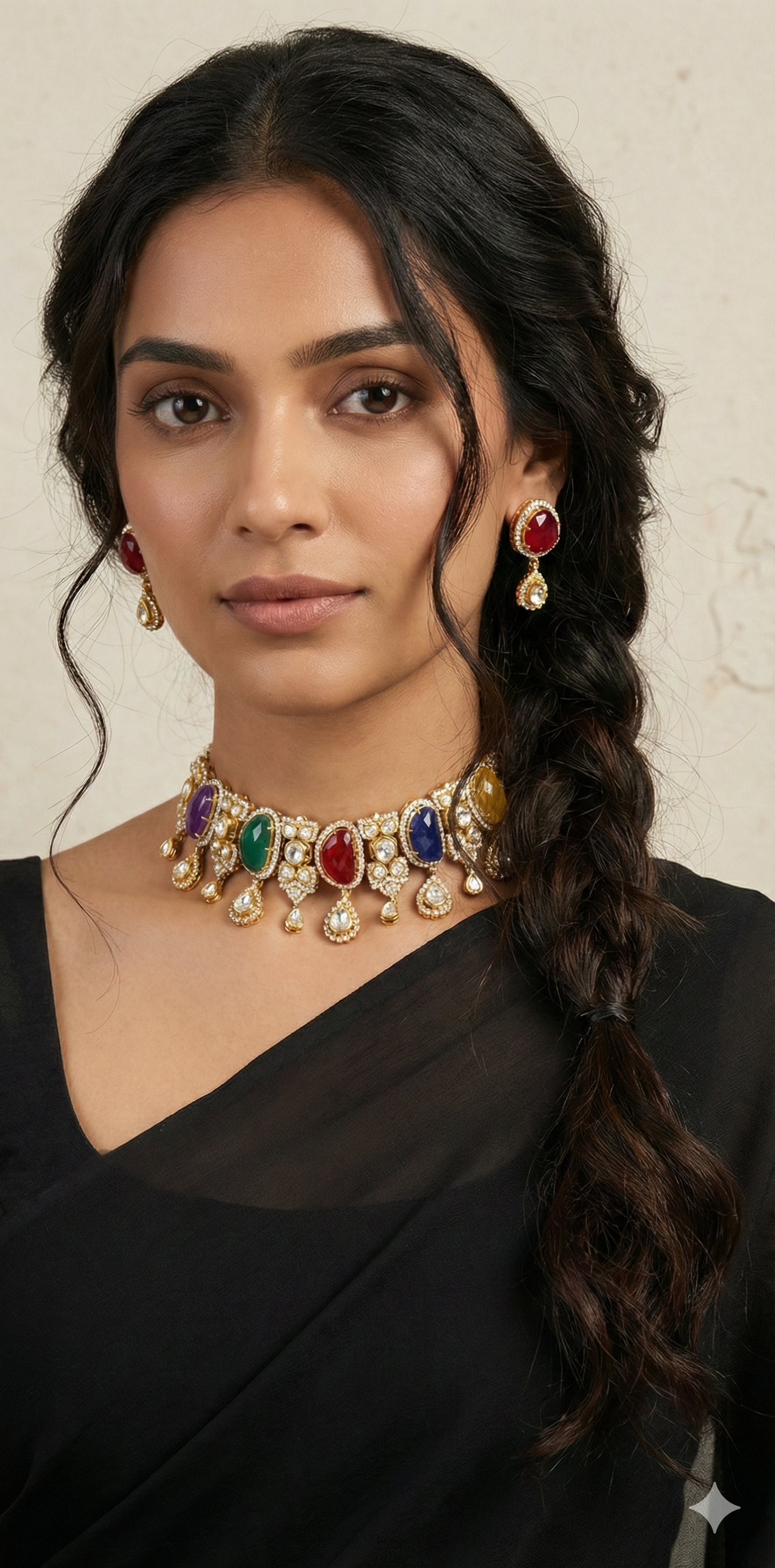Choker with multi color and moissanite stone