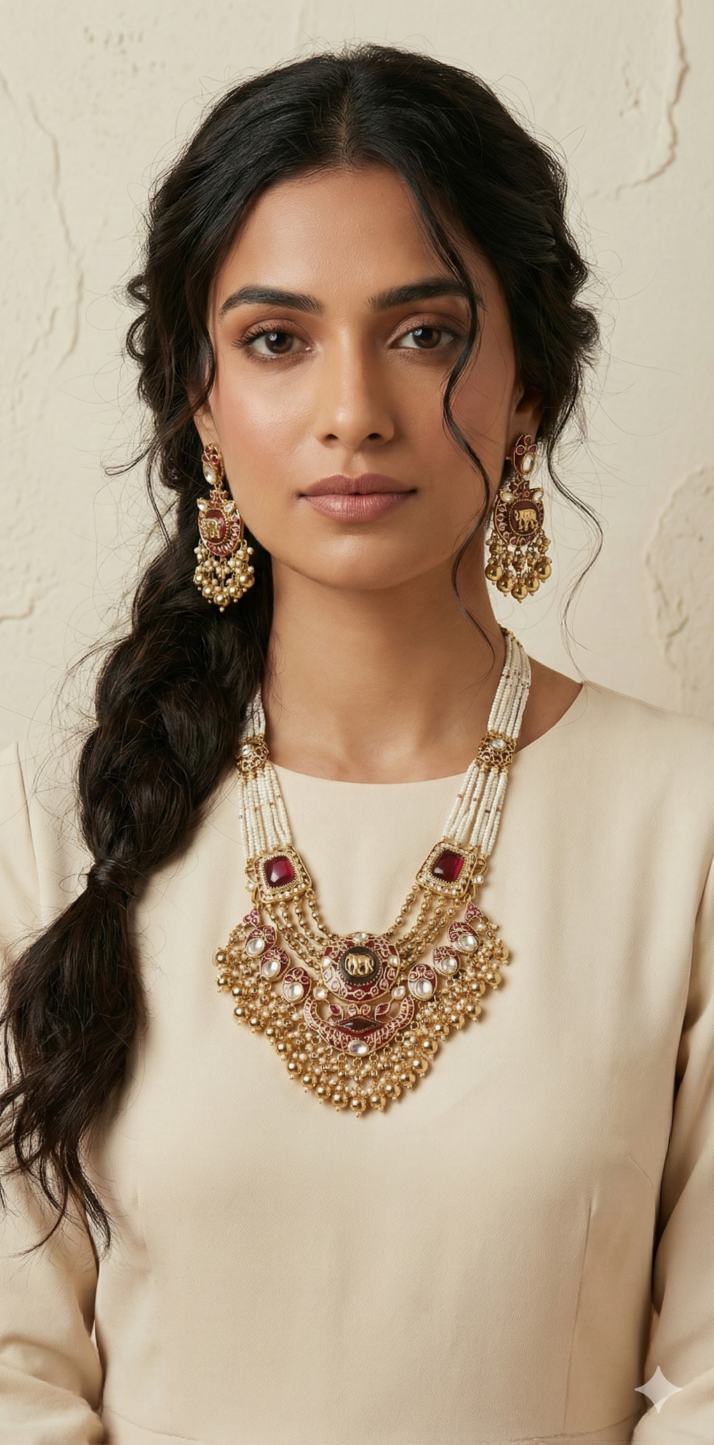 Designer replica Necklace with maroon stone and earring