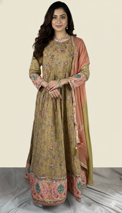 Mustard yellow gown with embroidery