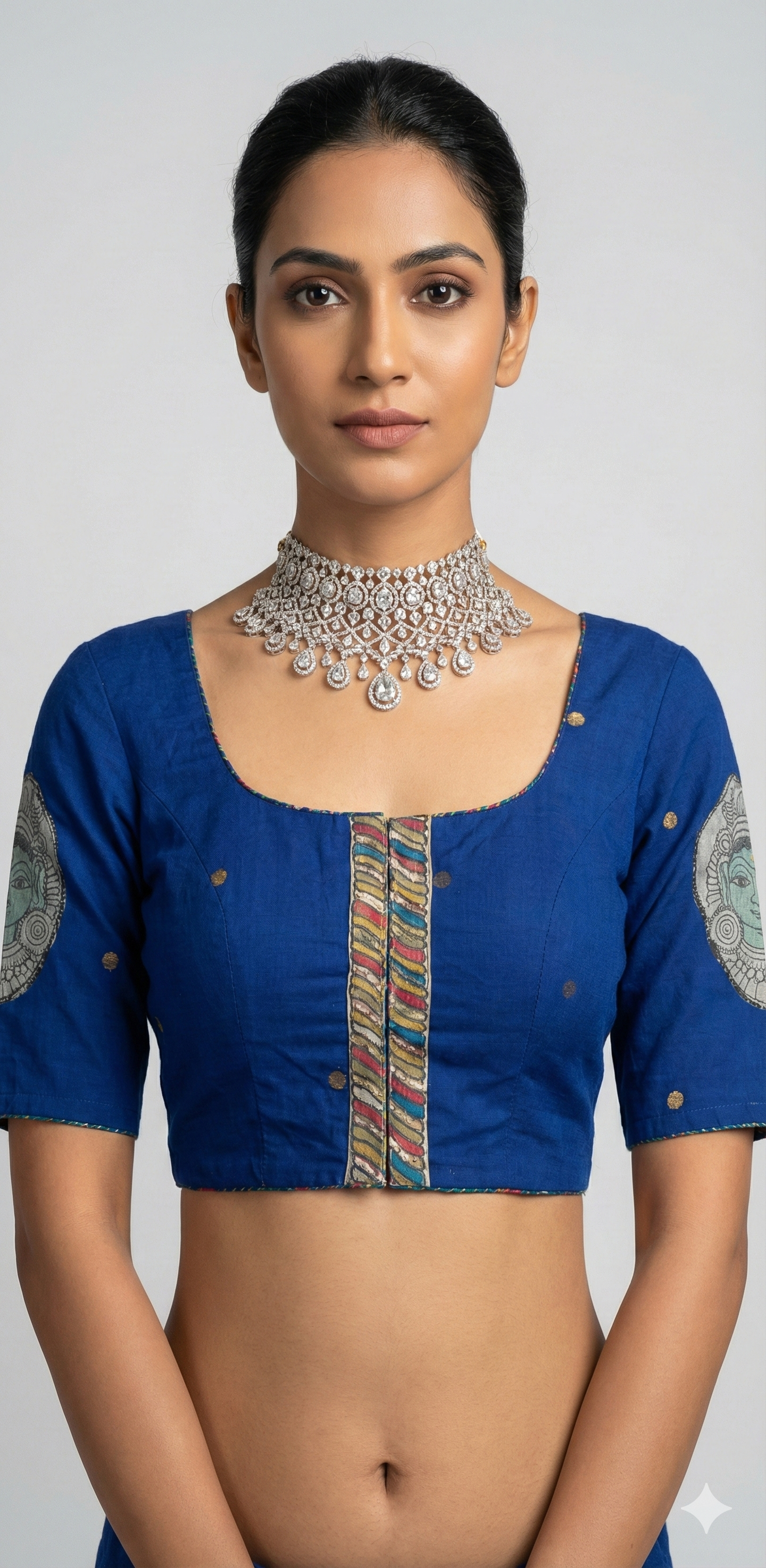 Blue cotton patchwork blouse
