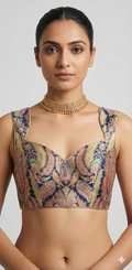 Blue multi-color brocade blouse