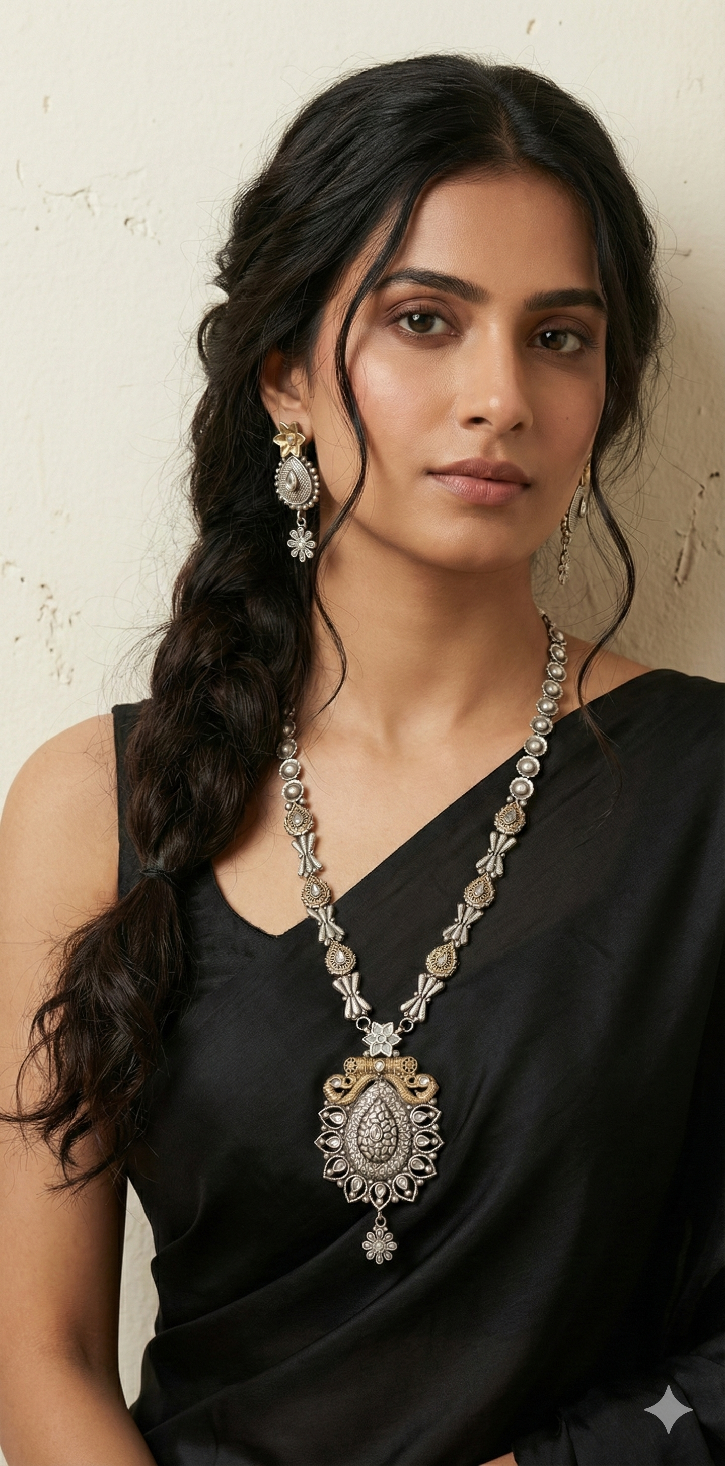 Dual tone necklace and earring