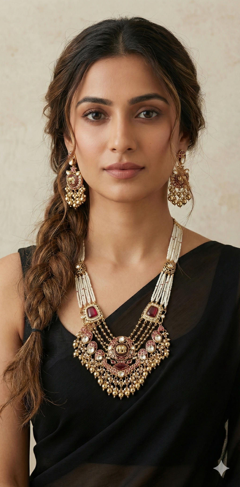 Designer replica Necklace with maroon stone and earring