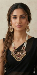 Designer replica Necklace with maroon stone and earring