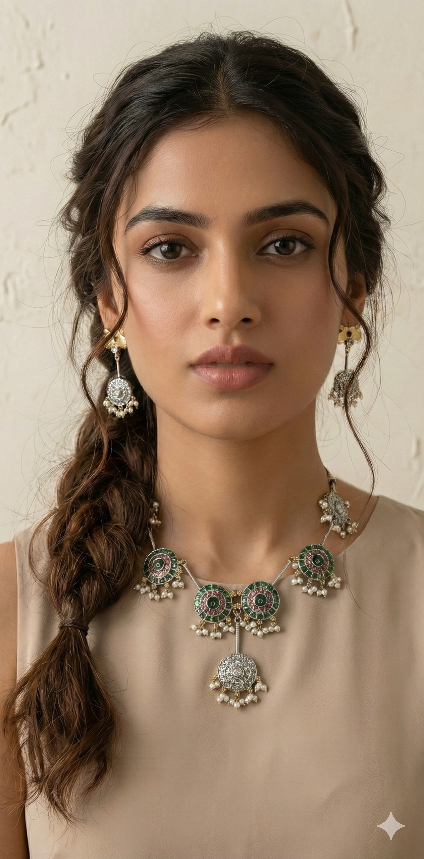 Dual tone necklace with rabbit earrings