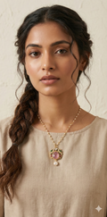 Jadu kundan stone snf light pink stone with pearl chain