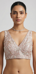 Rose gold tissue silk blouse with bead work