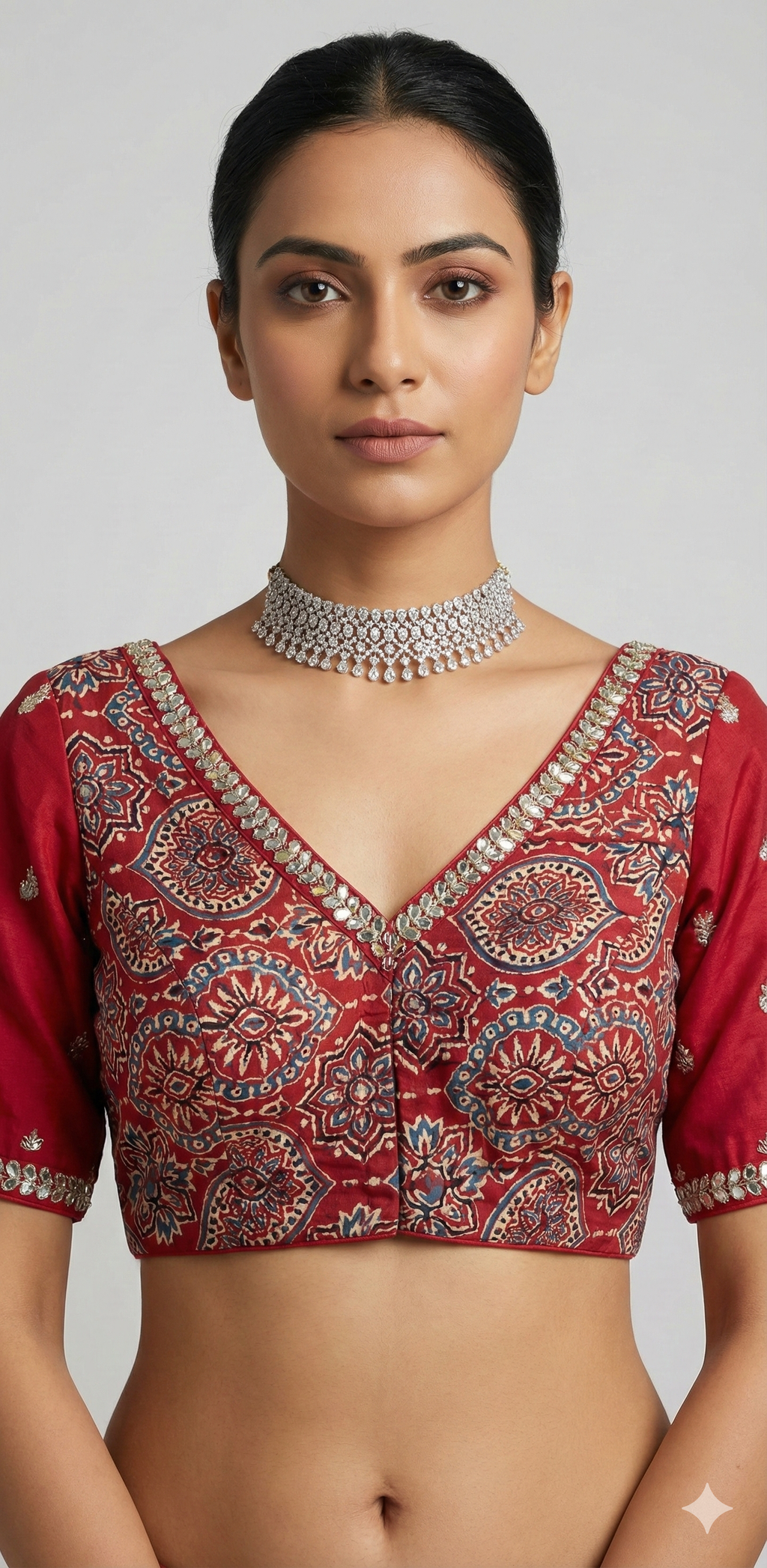 Modal silk blouse with hand emroidery