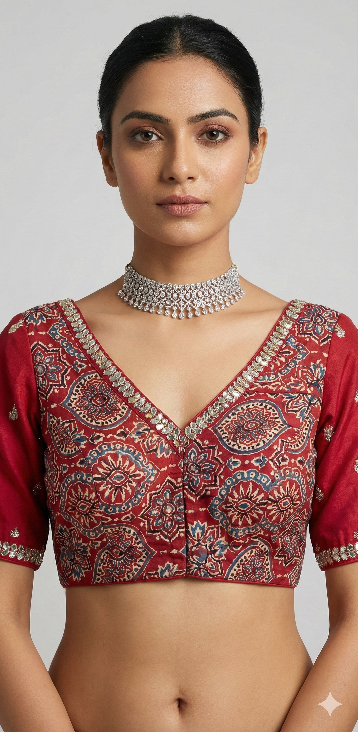 Modal silk blouse with hand emroidery