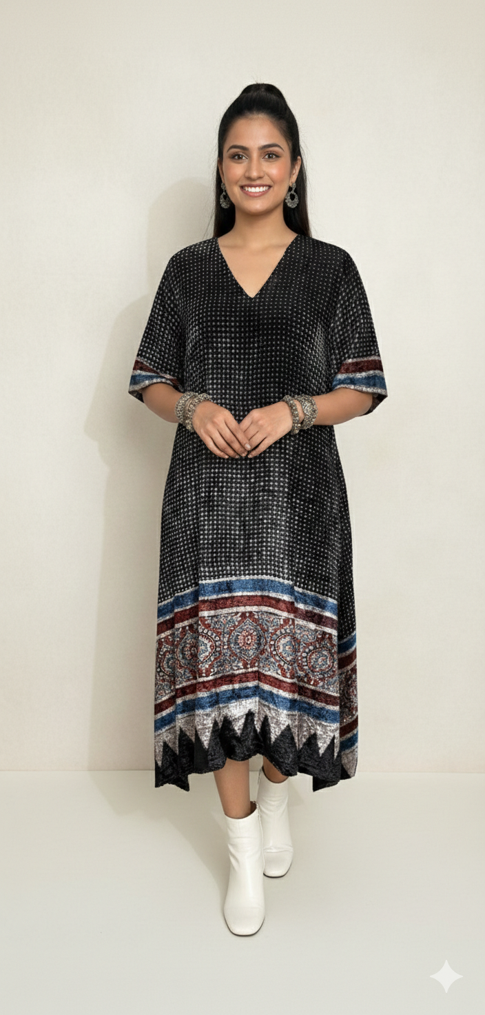 Designer Ajrakh modal silk dress