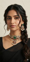 Choker with multi color stones and earring