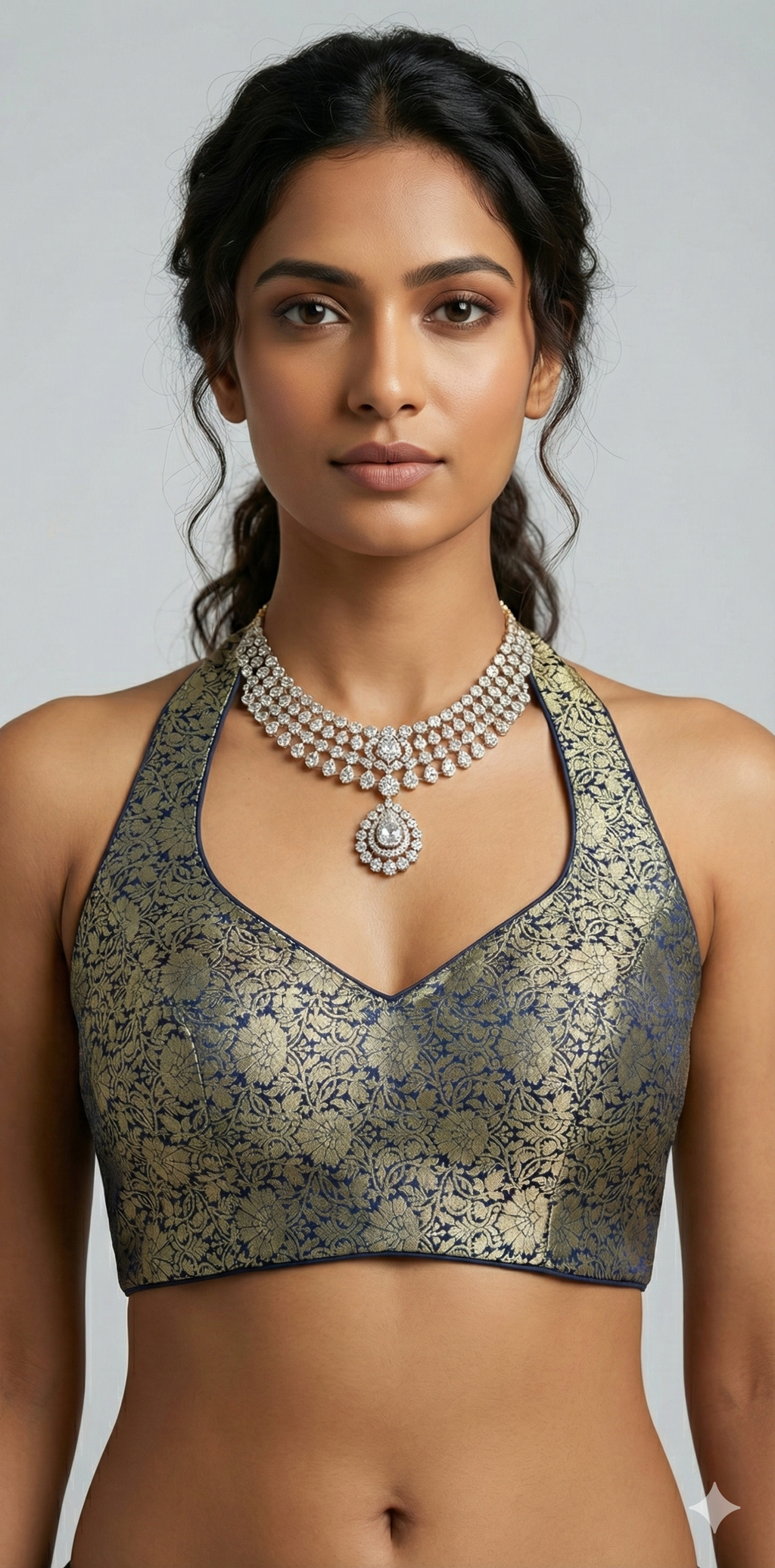 Blue brocade bloue
