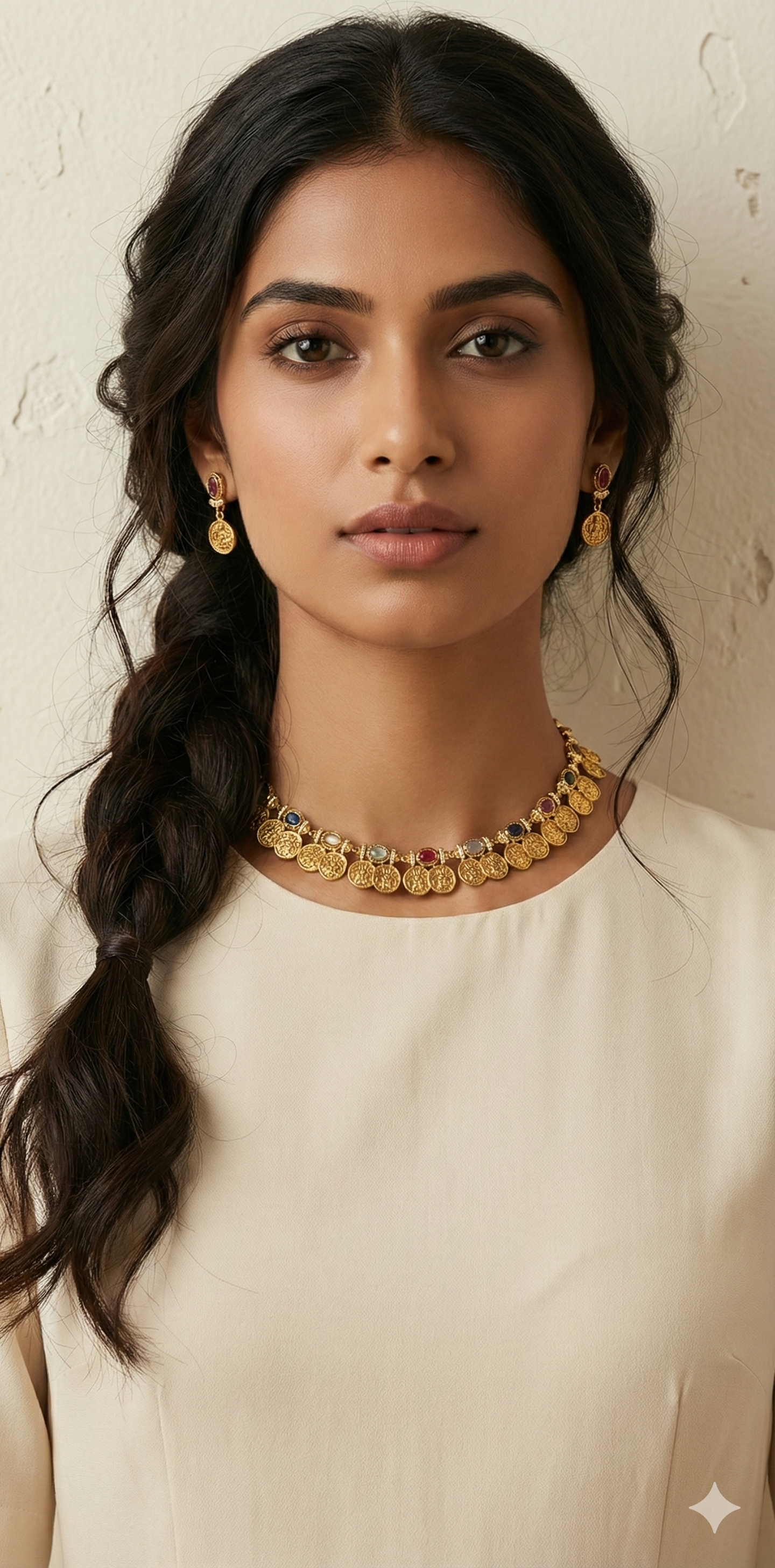 Navarathna kasu necklace with stud