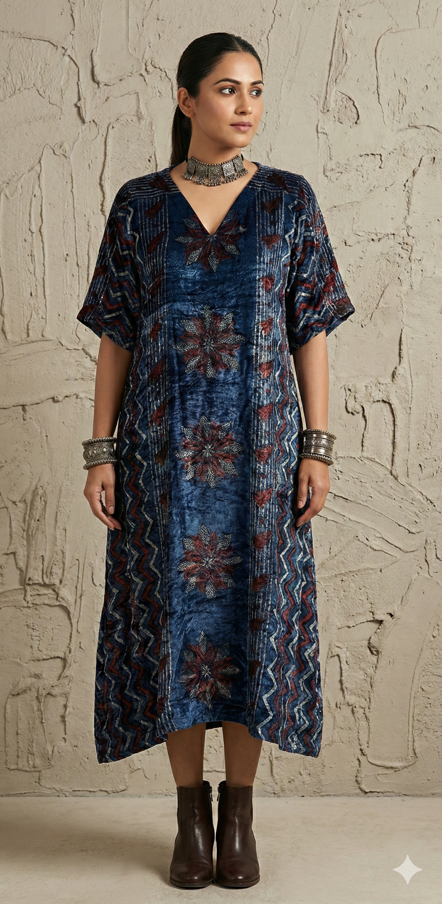 Designer Ajrakh modal silk dress